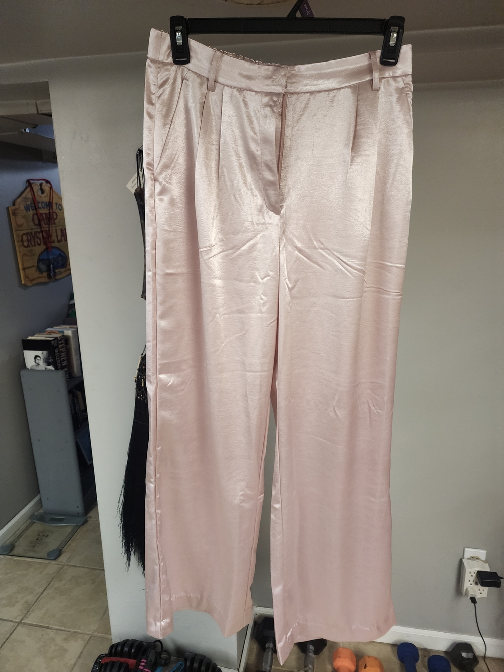 Francesca's Collections Blush Satin Wide-Leg Pants